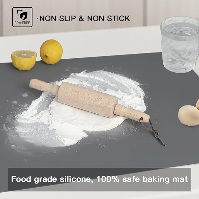 2MM Thick Silicone Countertop Mat, 35.4"x 23.6" Silicone Mats for Kitchen Counter, Nonslip Heat Resistant Mat, Large Kitchen Counter Mats, Waterproof Countertop Protector(Black)