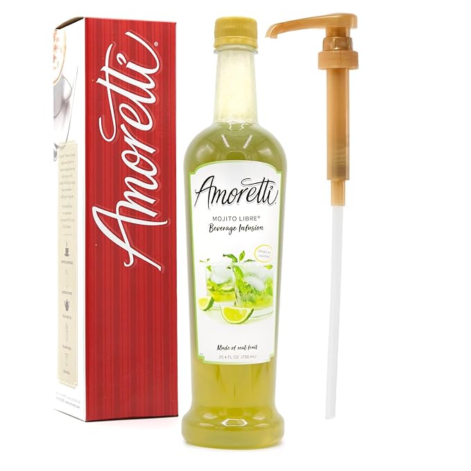 Amoretti - Mojito Libre Beverage Infusion, 94 Servings Per Bottle (750 ml) - Drink Mix & Water Enhancer with Pump for Flavoring Cocktails, Waters, Teas, and other Beverages, Preservative Free