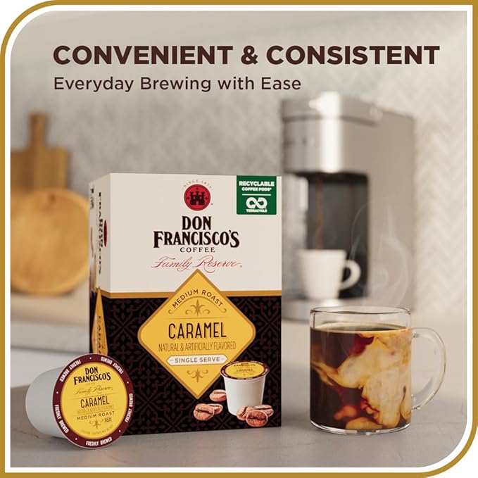 Don Francisco's Caramel Flavored Coffee - 24 K-Cup Compatible Single-Serve Pods - 100% Arabica Single-Serve Pods - Rich Buttery Flavor with Sweet Finish