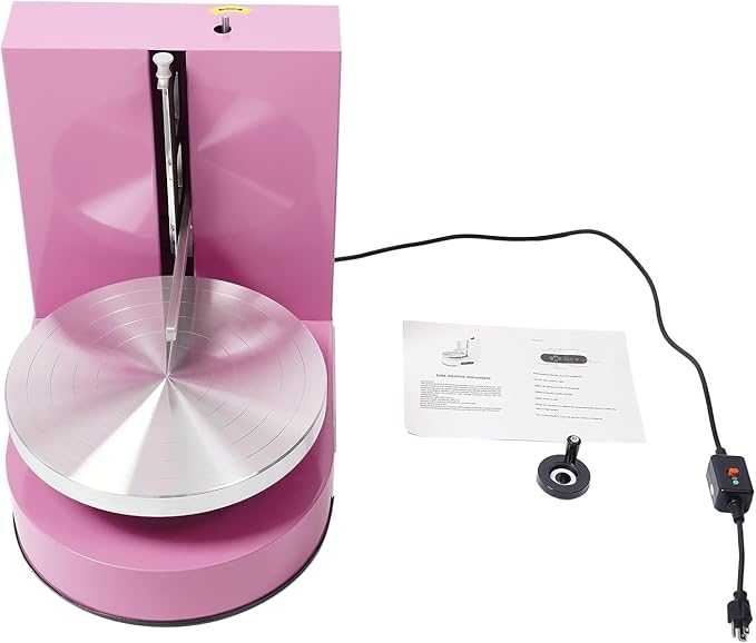 Cake Decorating Machine, Electric Birthday Cake Cream Smooth Coating Decoration Machine, Cake Smoother Icing Machine,Cake Cream Spatula Machine for 4-12inch Cake (Pink)