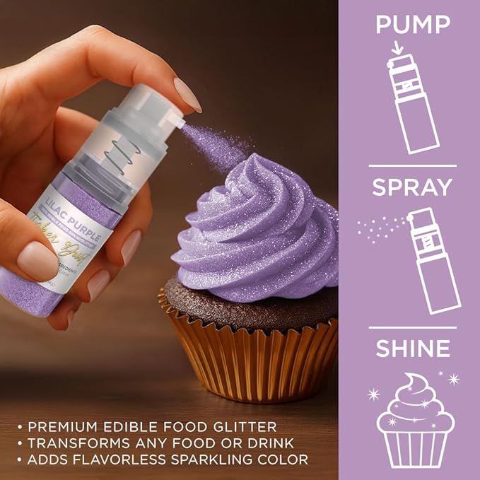 Bakell - Lilac Purple Tinker Dust (4g, 1x Mini Spray Pump) Edible Glitter for Food, Desserts, and Beverages!
