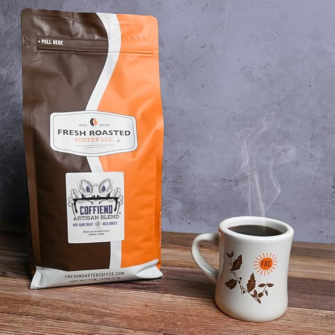 Fresh Roasted Coffee, Coffiend, 5 lb (80 oz), Med-Dark Roast, Kosher, GROUND