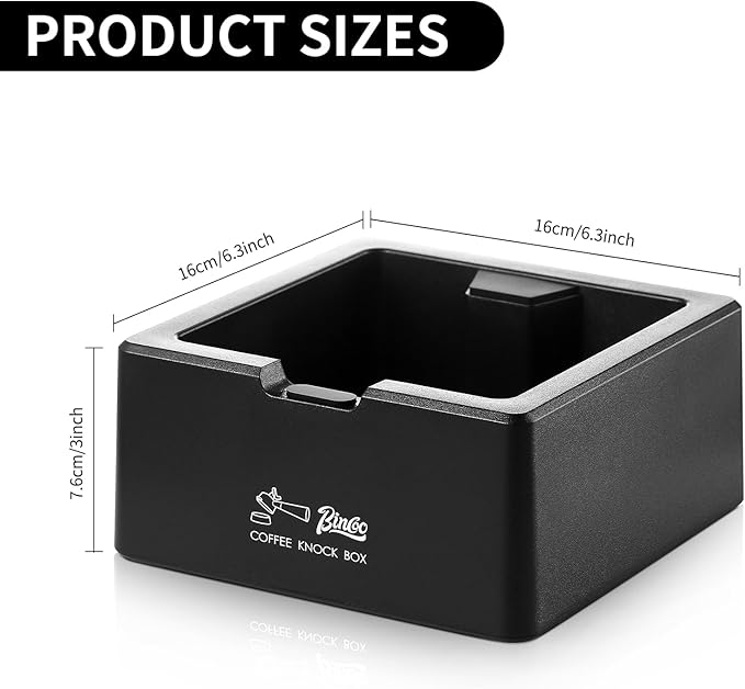 Bincoo Square Espresso knock Box 16cm /6.3 Inch Barista Style Coffee Knock Box for Grounds with Anti-Slip Base, Multi-functional Sturdy Espresso Dump Bin for Home/Office.. (black)