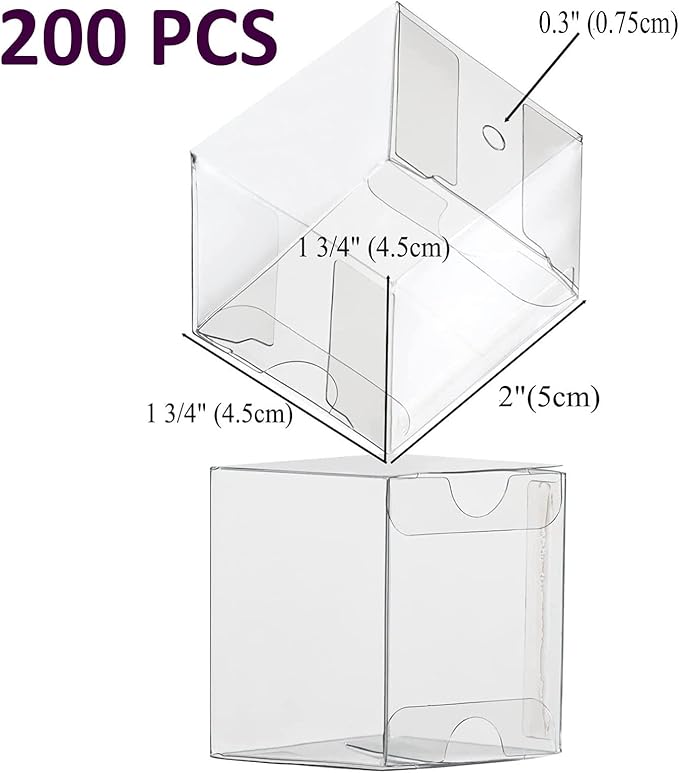 RomanticBaking 200 Pack 1 3/4" x1 3/4"x2"Clear Cake Pop Boxes with Holes Chocolate Truffle Boxes Treat Boxes Small Gift Boxes