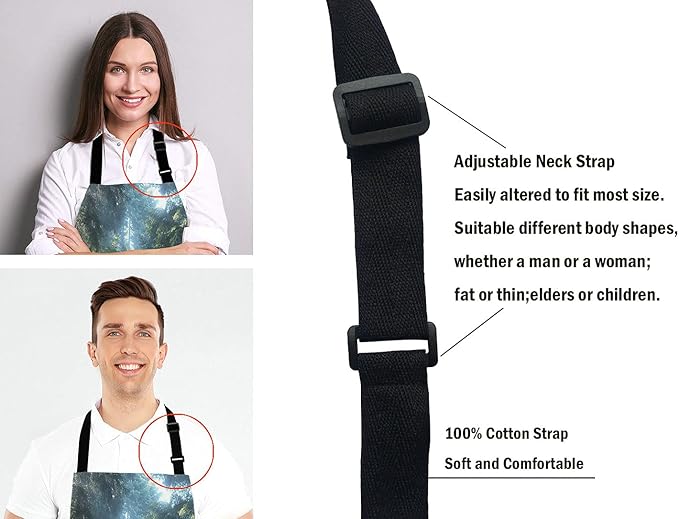 Nature Misty Bib Apron with Adjustable Neck for Men Women,Suitable for Home Kitchen Cooking Waitress Chef Grill Bistro Baking BBQ Cobbler Apron