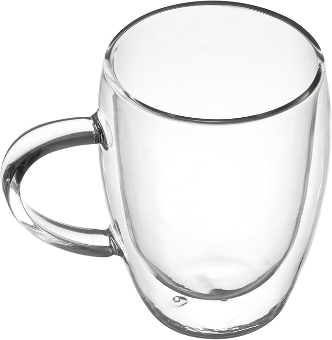 Restaurantware-Forma Professional 11.8 Ounce Glass Coffee Cups, 12 Insulated Coffee Cups With Handle - Dishwashable, Reusable, Clear Double Wall Beverage Tumblers, Freezable For Hot Or Cold Beverages