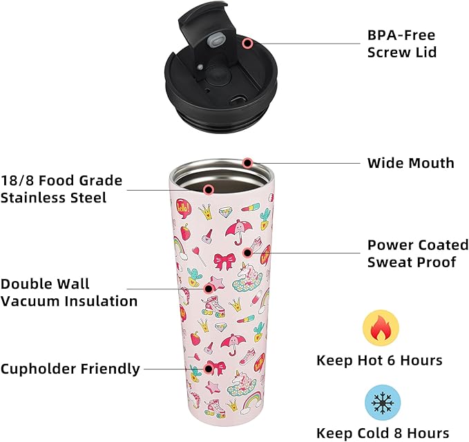 BJPKPK 30oz Insulated Tumbler With lid And Straw Stainless Steel Tumblers Travel Coffee Mug Reusable Thermal Cup,Unicorns