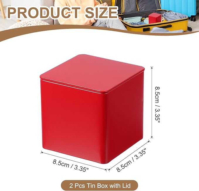 PATIKIL Metal Tea and Tin Set 3.35"x3.35"x3.35", 2 Pcs Metal Storage Airtight Storage Square Container with Lid for Loose Tea Coffee Candy Treats Gifts Spice DIY, Red