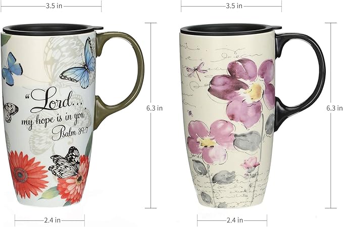 Topadorn Ceramic Latte Mug 17 oz. Coffee Cups with Sealed Lid and Color Box,set of 2