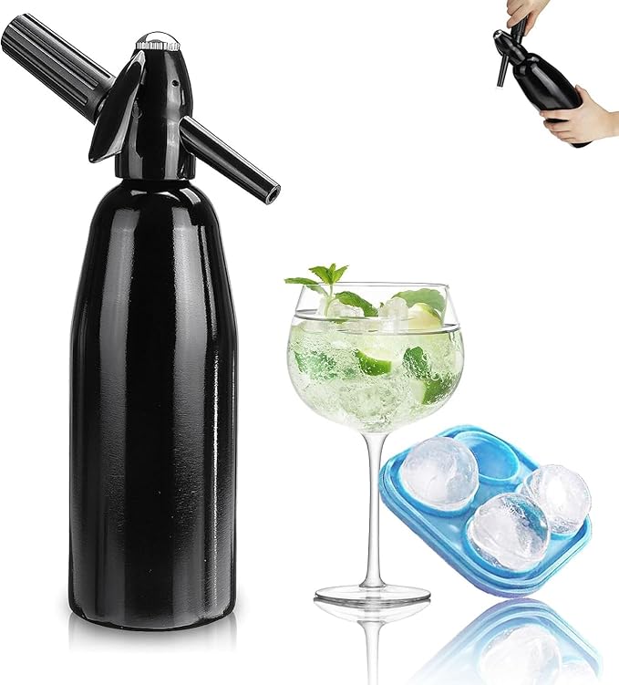 Soda Maker Soda Siphon, 1L Portable Carbonated Water Maker, Sparkling Water Maker Machine for Homemade Soda Water, Cocktails, DIY Sparkling Drinks, (Not Included CO2 Cartridges) with Ice Cube Mold