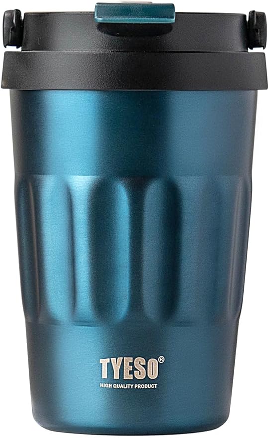 TYESO Stainless Steel Portable Tumbler with Flip Lid,Travel Mug with Concealed Carry Handle, Leakproof Insulated Coffee Cup (BLUE, 13 OZ)