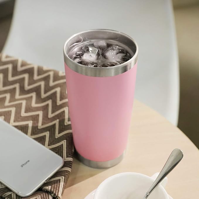 DOMICARE 20oz Stainless Steel Tumbler Bulk with Lid, Double Wall Vacuum Insulated Travel Mug, Powder Coated Coffee Cup,Pink, 12 Pack