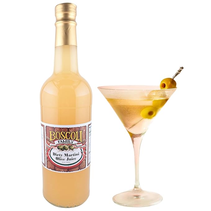 Boscoli Dirty Martini Olive Juice - 25 oz Bottle, Pack of 2, All Natural, Gluten-Free - Premium Cocktail Mixer for Martinis & Bloody Marys