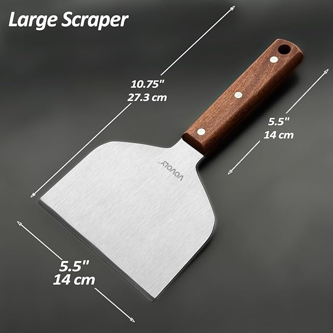 Vovoly Multipurpose Bench Scraper Kitchen Utensil for Flat Top Griddle, Dough Cutter for Bread and Pizza Dough - Stainless Steel Metal Griddle Scraper Chopper