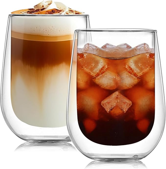 12OZ Double Wall Espresso Cups Set of 2, Clear Expresso Shots Cup, Double Wall Insulated Espresso Mugs, Tazas de Cafe Expreso, Microwave Dishwasher Safe,Suit for Espresso Machine