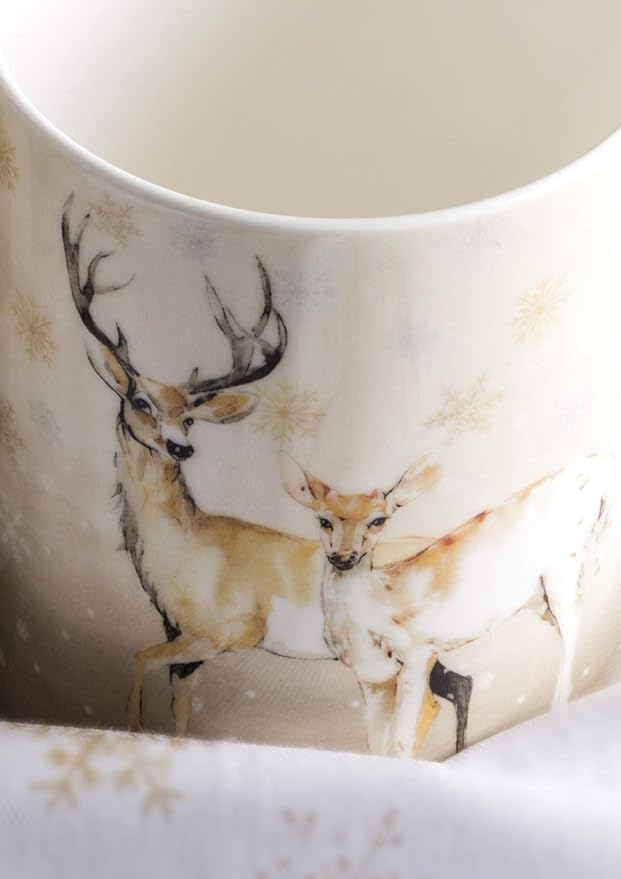Maison d' Hermine Coffee Mug with Handles Fine Bone China Mugs Pack of Two Tea Cups for Hot Beverages Cappuccino Latte Home Restaurant Office Perfect for Gift (Deer In The Woods, 15 Ounce)
