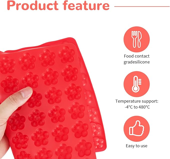 1 Pcs 70 Cavities Flower Chocolate Silicone Mold, Small Plum Blossom Shaped Molds for Candy, Gummy, Cookie, Edible Flowers Cake Decorating with Scraper