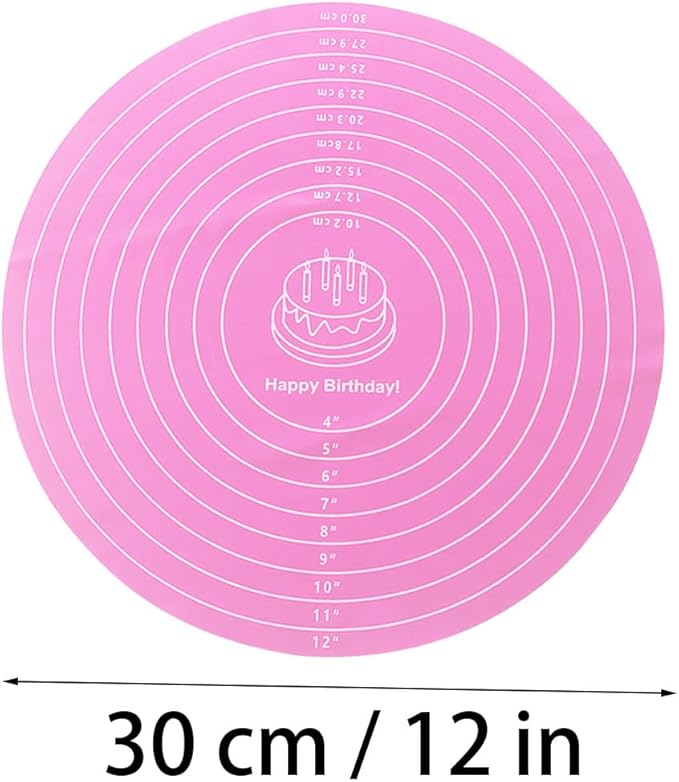 1 Pcs Pink Round Baking Mat, Cake Turntable Mat, Cake Mat Round Silicone Baking Mat, 12 In Cakes Pastry Mat for Cake Turntable Stan