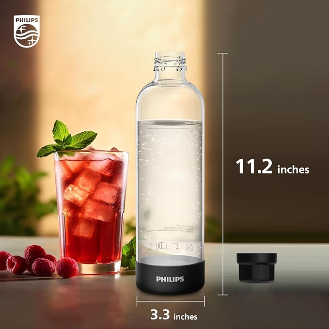 PHILIPS Carbonating Bottles ADD910BKOQ/37, 1L Twin Pack Reusable PET Water Bottles Compatible Sparkling Water Maker, 2 Pack for ADD4902BKOQ/37, ADD4902WHOQ/37 and ADD4901GROQ/37, ADD4901BKOQ/37