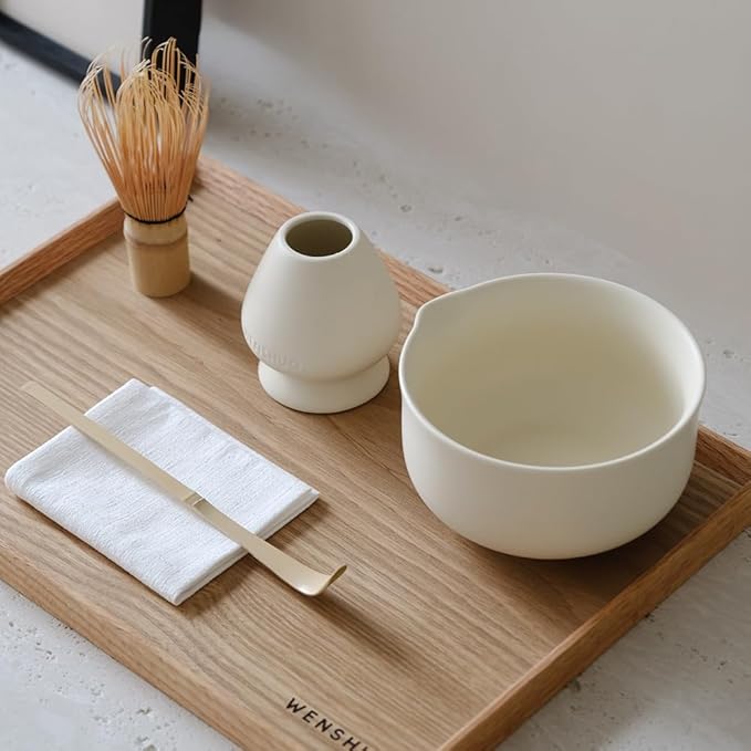 WENSHUO Matcha Kit - Premium Matcha Whisk Set with Traditional Bamboo Tools, Ideal Matcha Tea Set for Home (Crème)