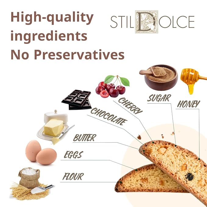 Authentic Italian Semi-Soft Chocolate and Cherry Biscotti | Made in Tuscany, Italy | Stildolce Traditional Biscuits, Pack of 2