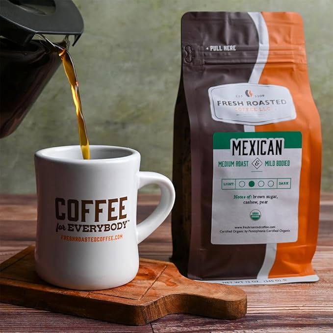 Fresh Roasted Coffee, Organic Mexican | Mold & Myco 3rd Party Tested, USDA Organic, Kosher | Medium Roast 12 oz Ground