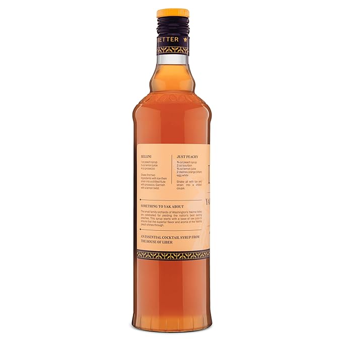 Liber & Co. Peach Syrup - Craft Cocktail Mixer with 60% Peach Juice from Yakima Valley Peaches - Essential for Bellinis, Whiskey Smashes & Bourbon Cocktails - Makes 50 Drinks (25.4 oz)