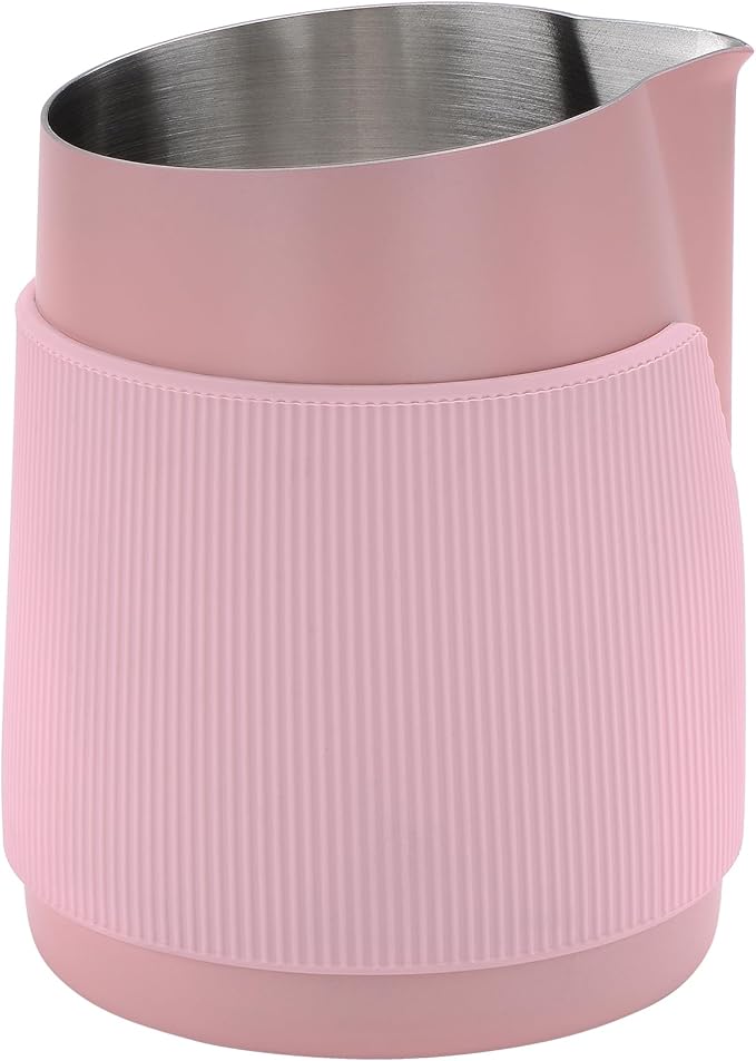 Normcore Handleless Milk Frothing Jug, Milk Pitcher 20.3 oz, Milk Frother Steamer Cup Stainless Steel Espresso Cup, Sharp Spout, Pink, 600 ml