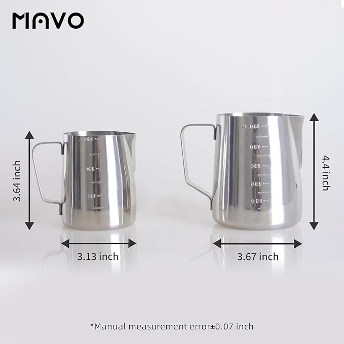 Milk Frothing Pitcher Steaming Pitchers Stainless Steel Milk/Coffee/Latte/Cappuccino Steam Pitchers Milk Jug Cup (350ml/12oz Single)