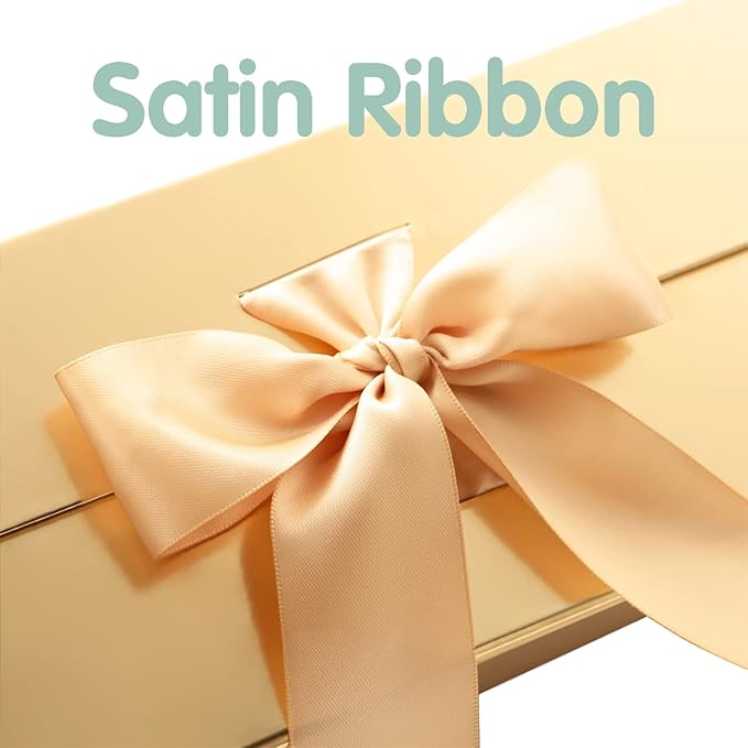 HAPPY POTATO 5 Large Gift Boxes with Ribbon 13.5x9x4.1 Inches, Gold Boxes with Lids, Bridesmaid Proposal Boxes, Magnetic Gift Boxes for presents (Glossy Gold, Pack of 5)