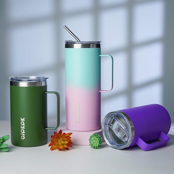 BJPKPK Insulated Coffee Mug with 2 Lids, 25oz Stainless Steel Insulated Tumbler with Handle, Double Wall Vacuum Coffee Cups, BPA Free Travel Mug for Coffee, Tea and Drinks, Marshmallow