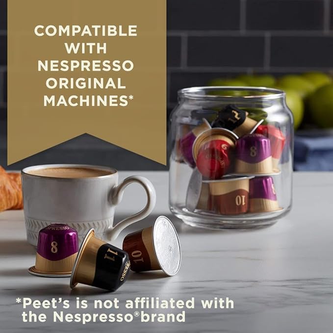 Peet's Coffee, Dark Roast Espresso Capsules, Compatible with Nespresso Original Machine - Nerissimo Intensity 11, 100 Count (10 Boxes of 10 Espresso Capsules)