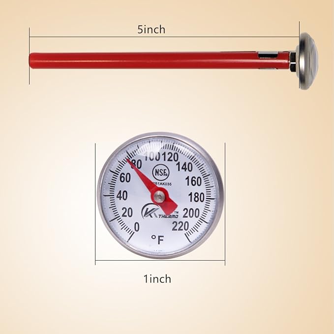 KT THERMO Instant Read 1-Inch Dial Thermometer,Best for The Coffee Drinks,Chocolate Milk Foam