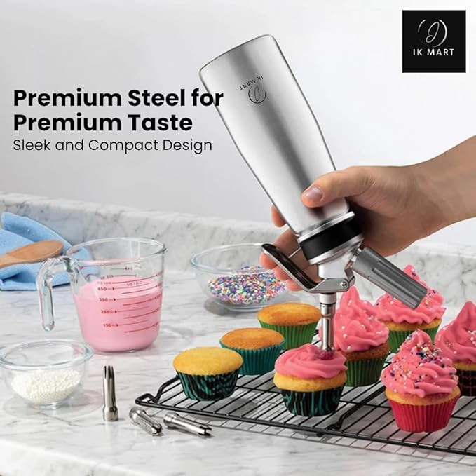 Professional Whipped Cream Dispenser – Aluminum Cream Whipper with 3 Nozzles – Heavy-Duty Dessert Topping Maker for Whipped Cream, Mousses, and Sauces – Ideal for Home or Commercial Use