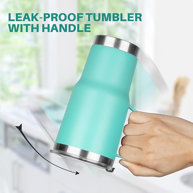 20 oz Tumbler with Handle, Stainless Steel Insulated Tumbler with Lid and Straw, Double Wall Vacuum Coffee Mug Tumbler, Insulated Coffee Thermal Cup for Cold and Hot (Mint Green)
