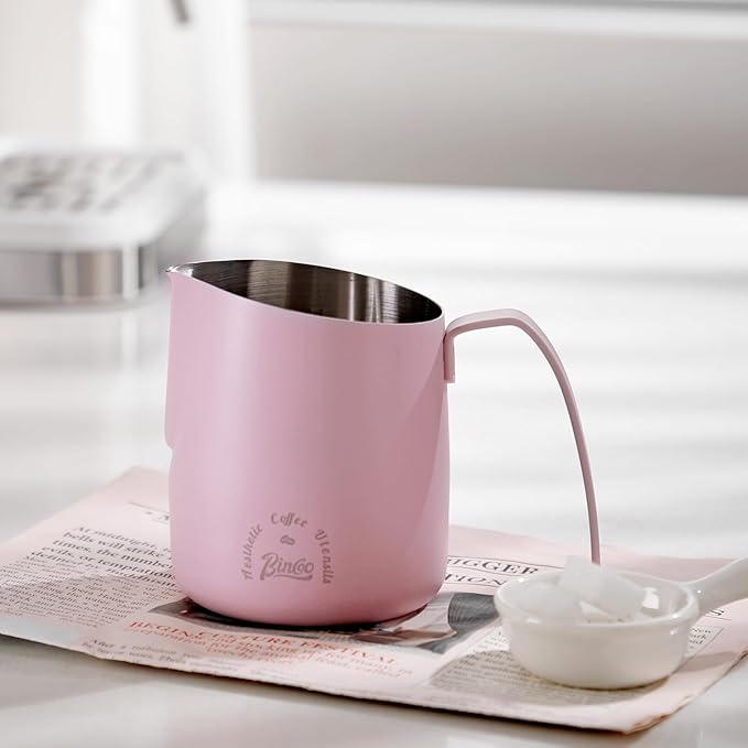 Pink Milk Pitcher 750ML - Espresso Steaming Pitcher with Large Handle and Scale,Stainless Steel Milk Frothing Cup for Cappuccino, Latte Art,Coffee Machine Accessories