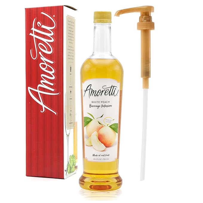 Amoretti - White Peach Beverage Infusion - Drink Mix & Water Enhancer with Pump for Flavoring Cocktails, Waters, Teas, and other Beverages, Preservative Free