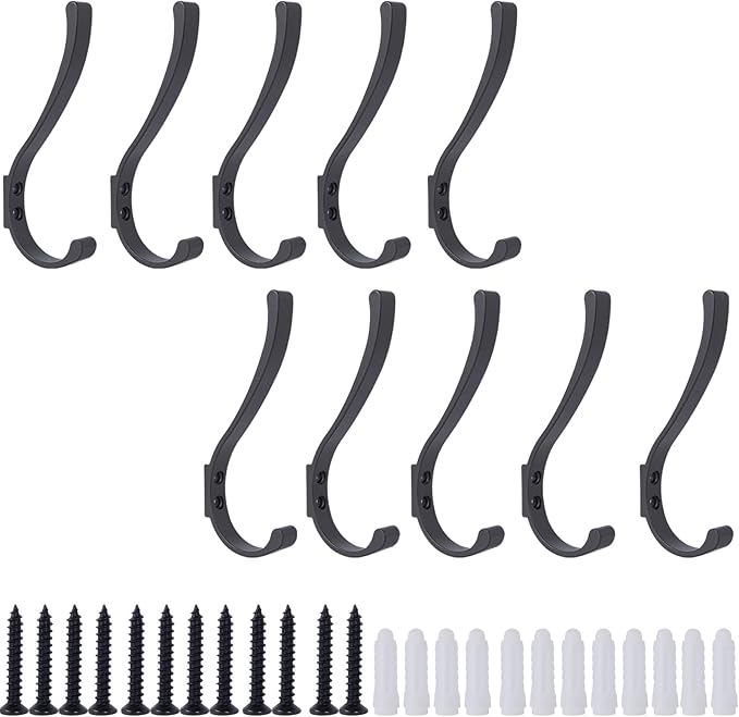 10 Pack Hanging Coat Hooks Wall Mount, Coat Hanger Wall Hangers, Metal Hooks for Hanging Heavy Duty, Screw in Hooks for Hanging Towels, Clothes, Backpack, Hat, Bag, Jacket, Key, Robe, Backpack Grey