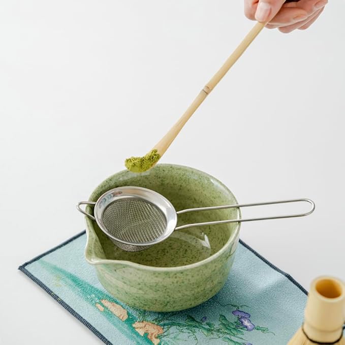 matcha whisk set,matcha set, including matcha bowl, matcha whisk and stand, sieve, spoon, cloth mat, gift for matcha lovers (Green)
