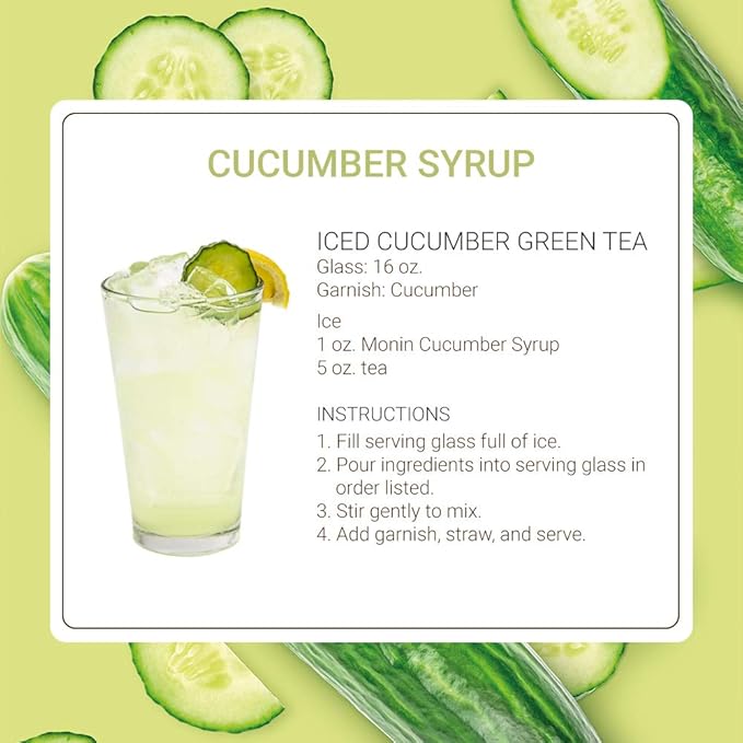Monin - Cucumber Syrup, Refreshing Sweetness, Natural Flavors, Great for Mocktails, Cocktails, Lemonades, Teas, and Sodas, Non-GMO, Gluten-Free (1 Liter, 2-Pack)