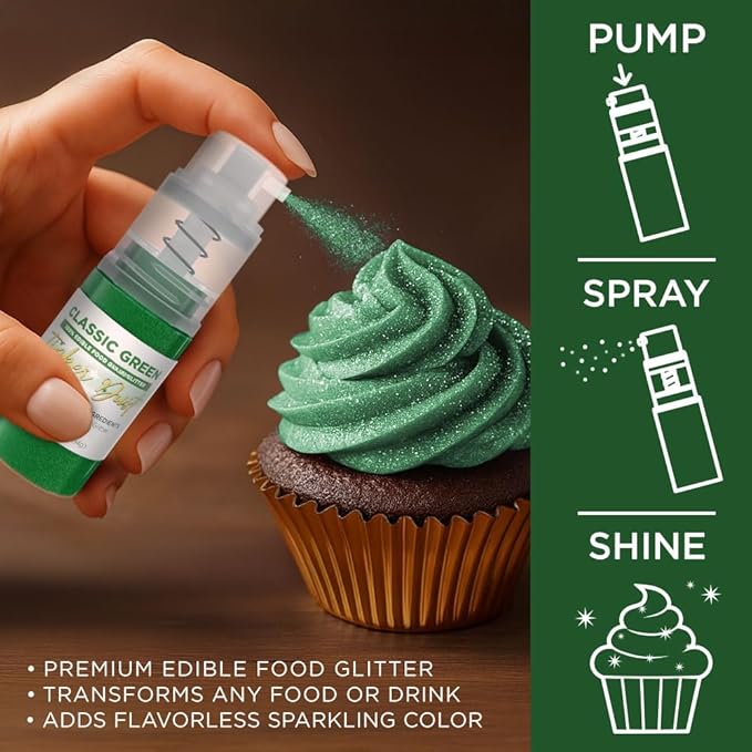 Bakell - Classic Green Tinker Dust (4g, 1x Mini Spray Pump) Edible Glitter for Food, Desserts, and Beverages!