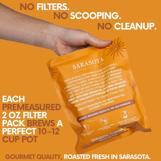 Ground Flavored Coffee In Filter Packs | Medium Roast Low Acid Mold Free Pouches | Bulk Packets | Roasted Butter Pecan Crunch | Gourmet Individual Premeasured Coffee Bags for 10-12 Cup Drip Maker