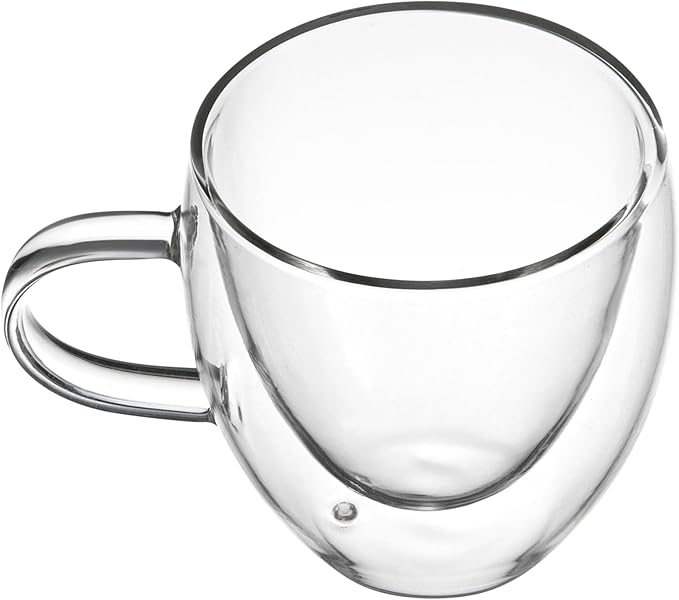 Restaurantware-Forma Professional 5.1 Ounce Glass Coffee Cups, 2 Insulated Coffee Cups With Handle - Dishwashable, Reusable, Clear Double Wall Beverage Tumblers, Freezable, For Hot Or Cold Beverages