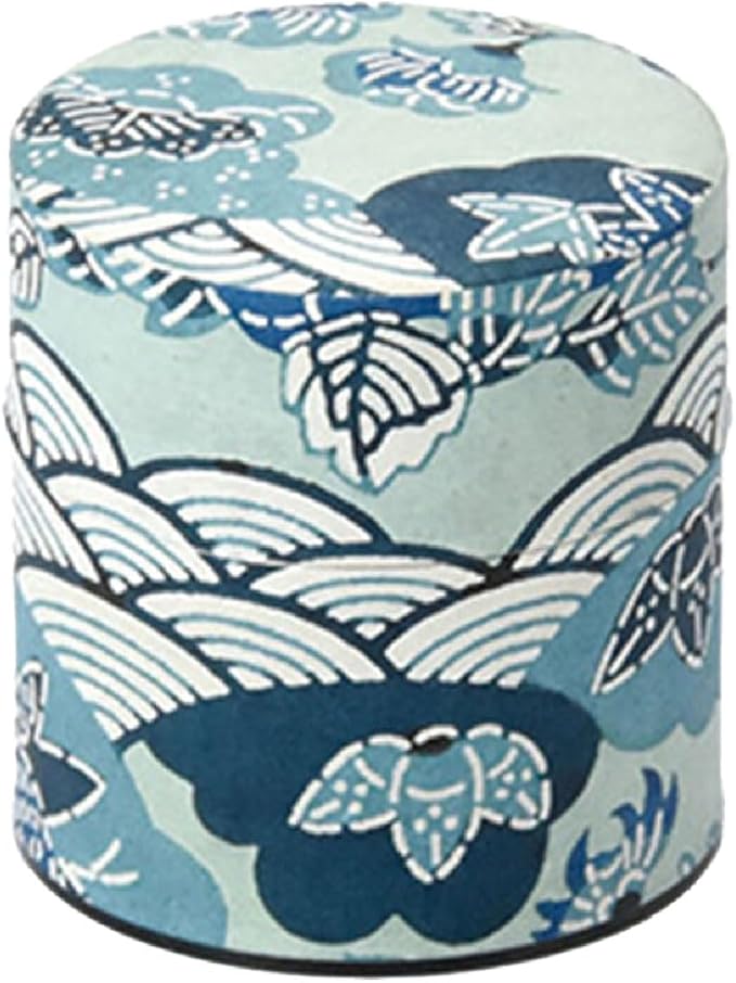 Japanese Pokkan Coffee Spice Tea Tin Canister Washi Paper Storage with Lid 7.05 oz Capacity (Shiki Seigaiha, S)
