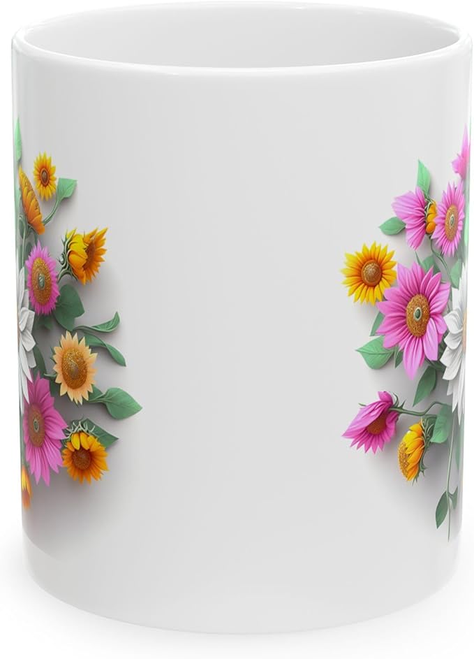 11 OZ Novelty Coffee Mugs - Christmas Gift (3-D Flower Ceramic Mug)