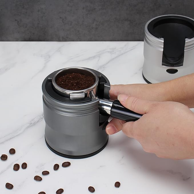 Espresso Tamping Station, Coffee Portafilter Holder, Aluminum Alloy Stand Fit for Most 51mm, 53mm, 54mm and 58mm Portafilter (Round, Grey)