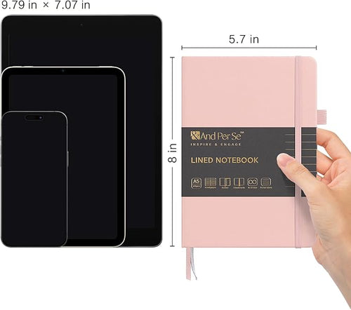 &And Per Se Lined Journal Notebook, 160 Pages, A5 5.7 x 8 inches College Ruled Thick Paper Notebook Journals for Writing, Hardcover Notebooks for Women Men Office School (1 Pack, Pink)