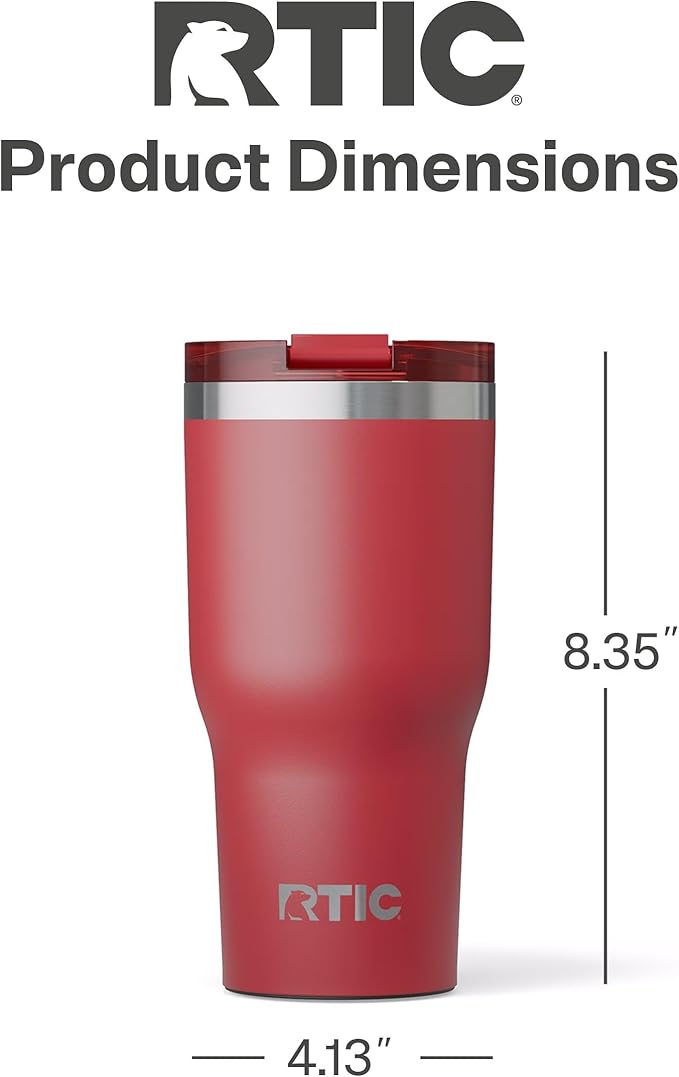 RTIC 30oz Essential Tumbler with Lid, Insulated, Stainless Steel, Metal, Double Wall Vacuum-Insulation, Ceramic Lined, Travel Cup for Iced Coffee, Tea, Hot and Cold Drink, Flag Red