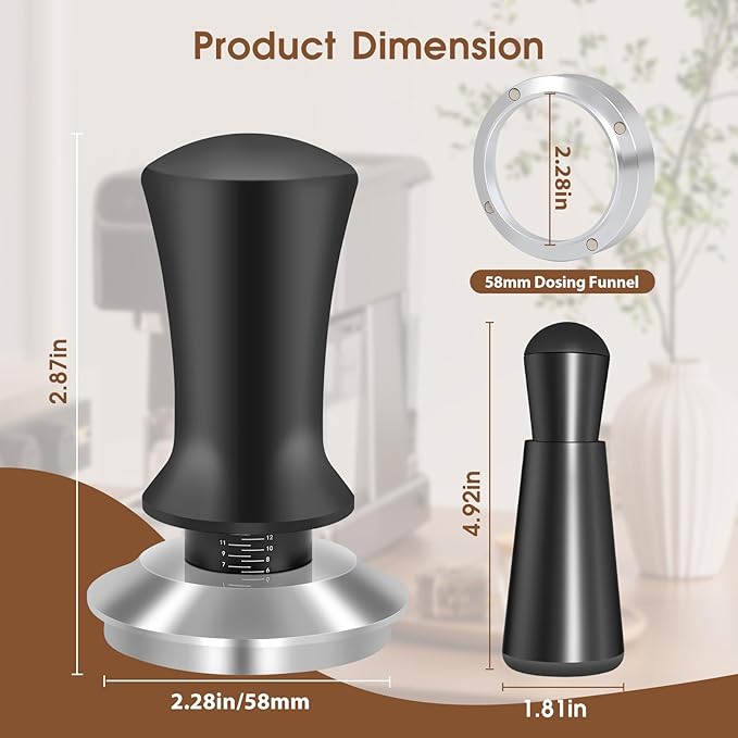 58mm Espresso Accessories Kit, Spring Loaded Calibrated Tamper, WDT Tool and Dosing Funnel Set Fits Espresso Coffee Machines and 58 mm Portafilters