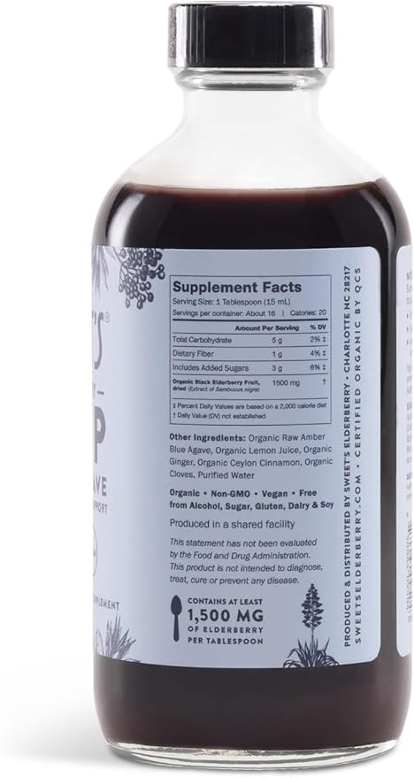 Elderberry Syrup with Blue Agave | Immune Support | USDA Organic Certified | Non-GMO | Vegan | Gluten-Free (8 oz)